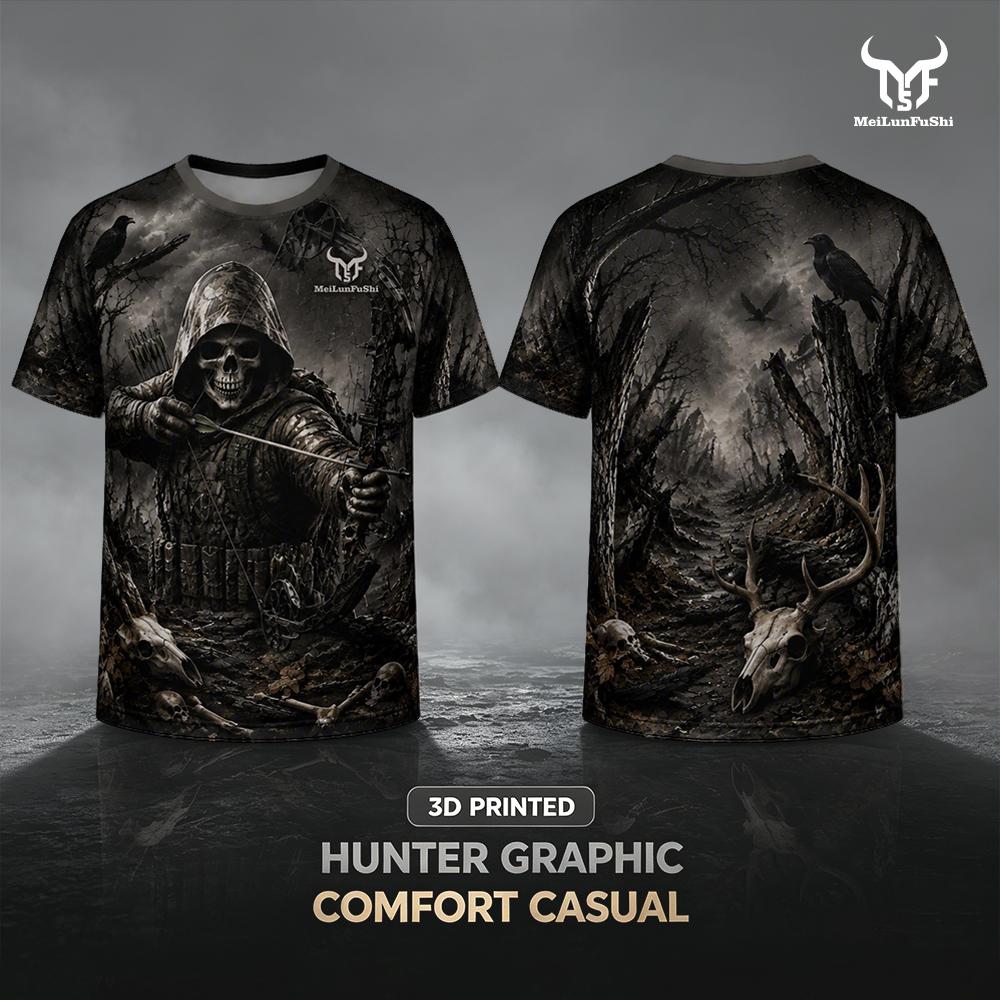 Outdoor Hunting Graphic Tees - T-shirt imprimé 3D Crâne Gothique Archeur,