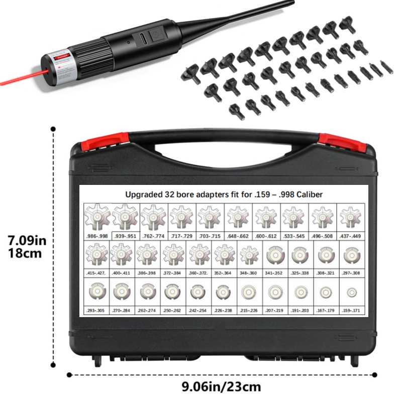Laser Boresighter Kit - Kit d'alésigher Laser Rechargeable, 32 adaptateurs,