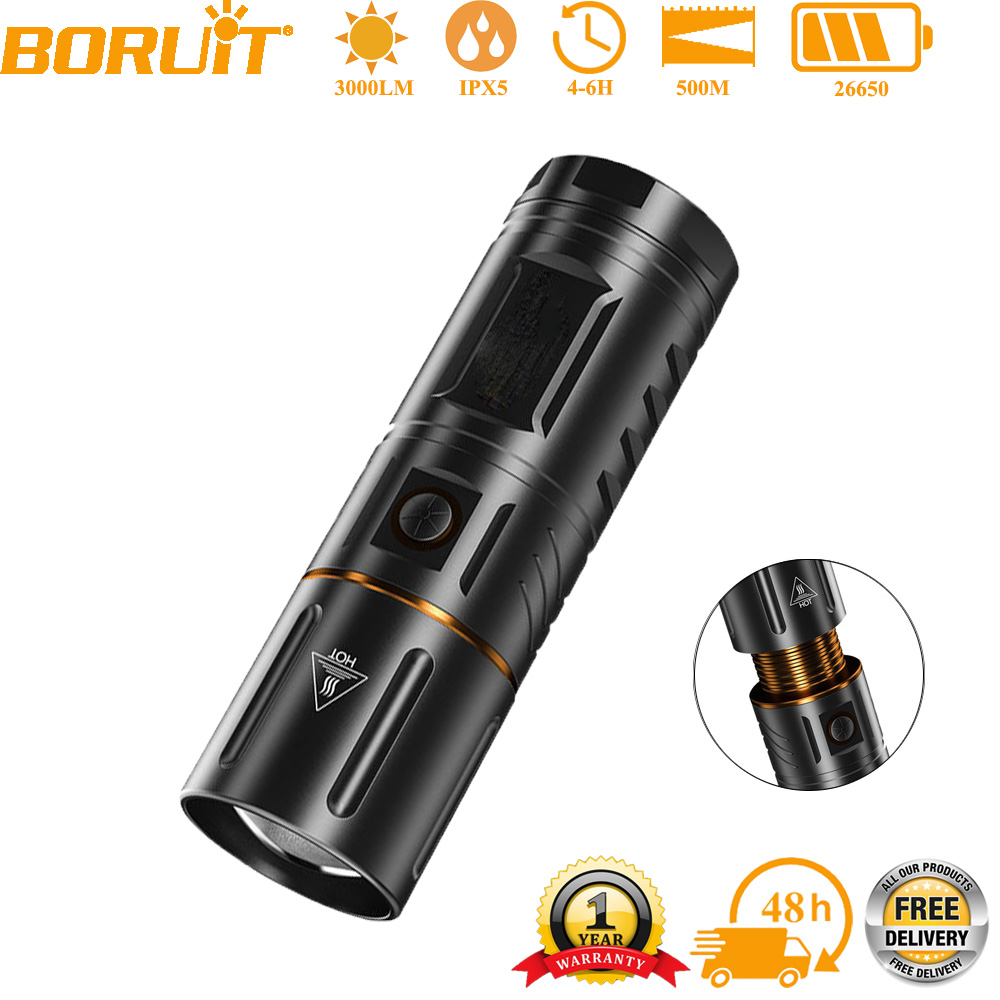 Hunting Fishing Outdoor - BORUiT Lampe torche LED ultra-lumineuse 3000LM,