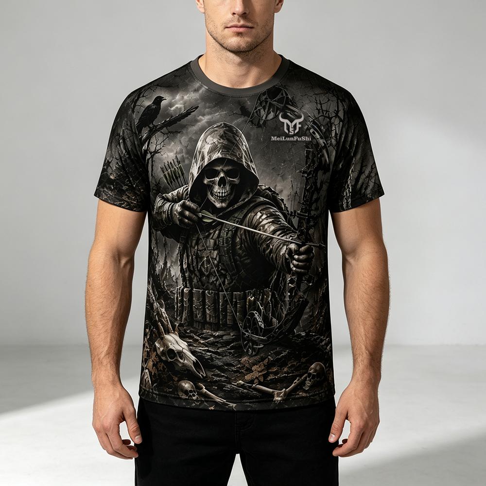 T-shirt imprimé 3D Crâne Gothi - Outdoor Hunting Graphic Tees avis et prix