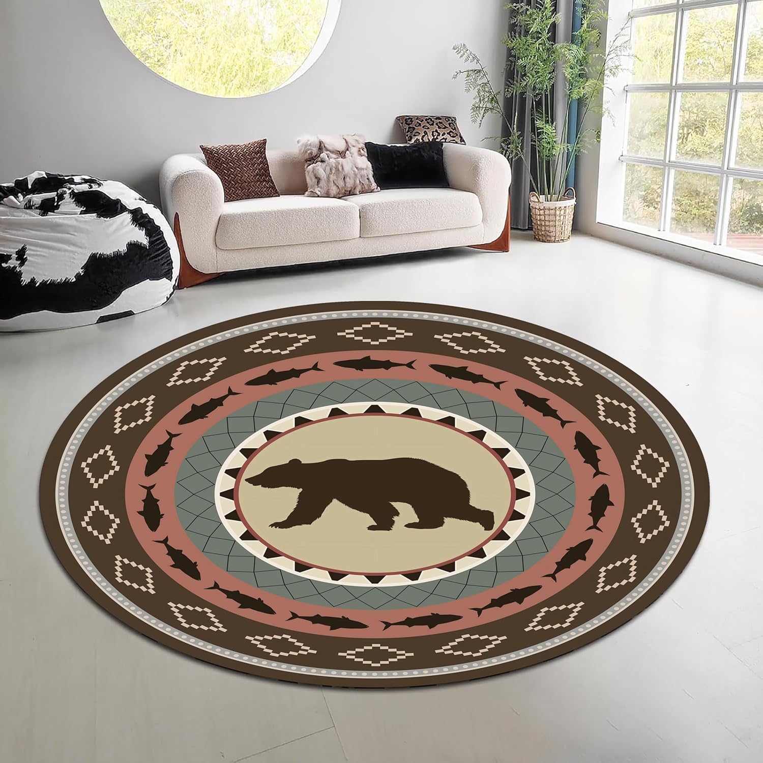 Tapis rond vintage motif forêt - Hunting Outdoor Rug avis et prix