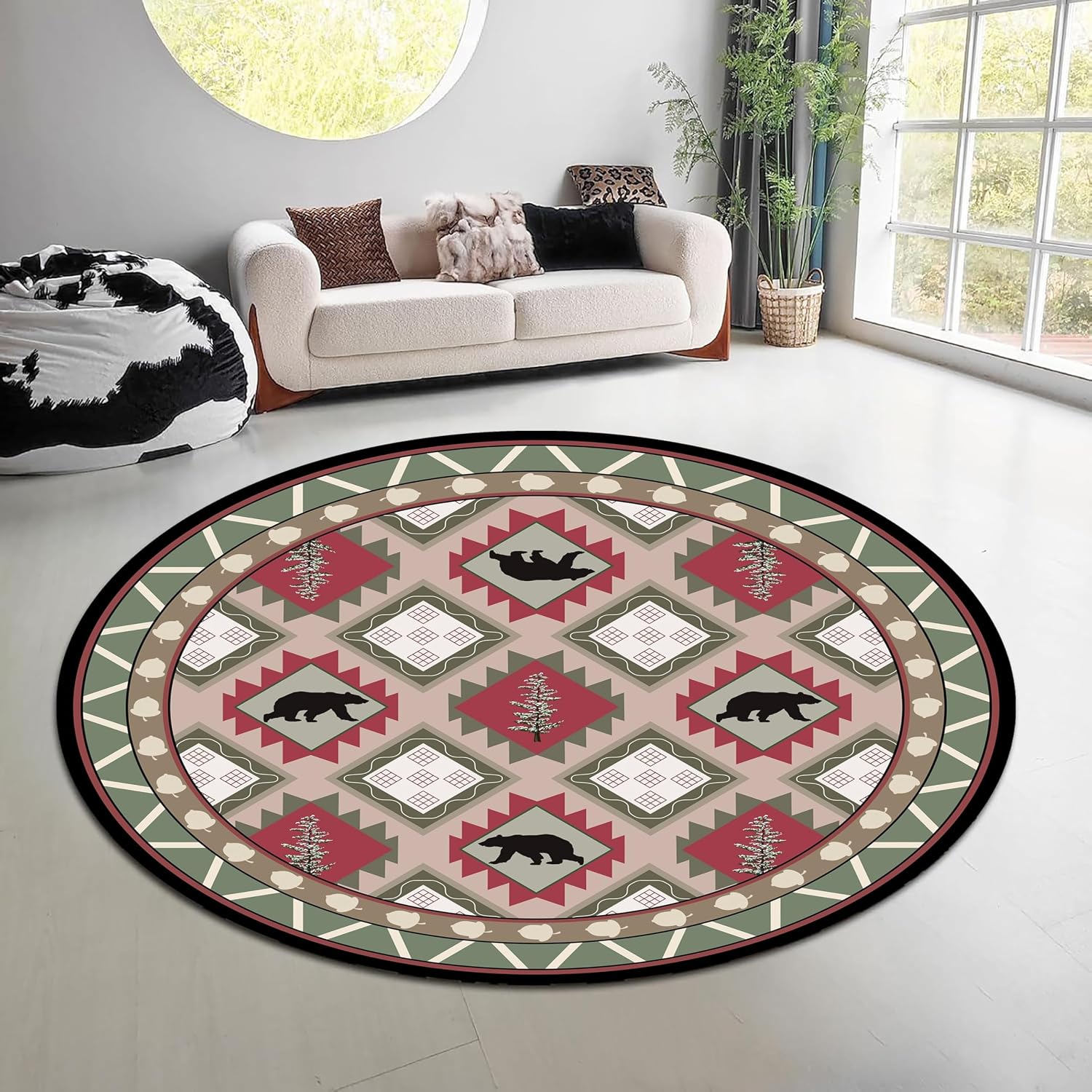 Tapis rond vintage motif forêt - Hunting Outdoor Rug avis et prix